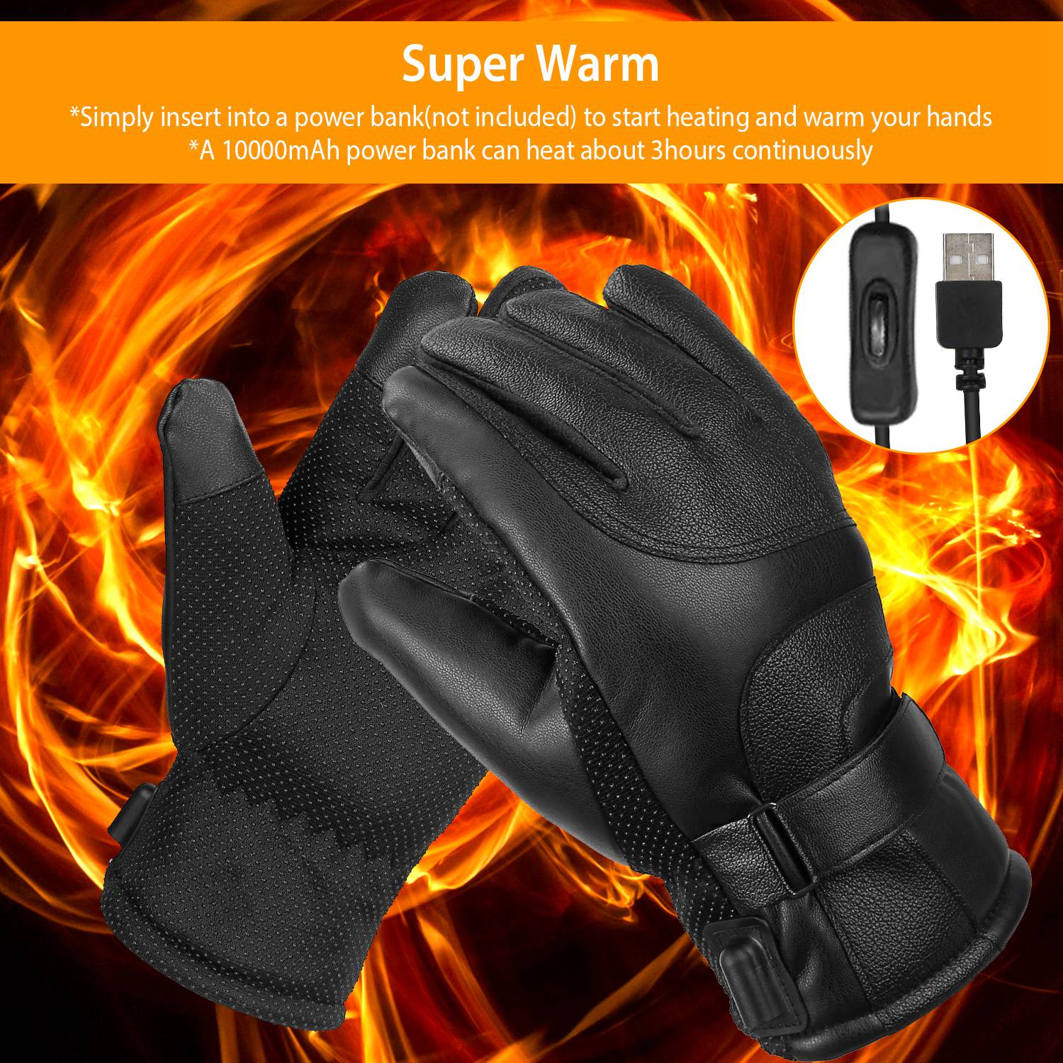 Electric Heated Touchscreen Thermal Gloves Leather USB Plug Cost For Sale