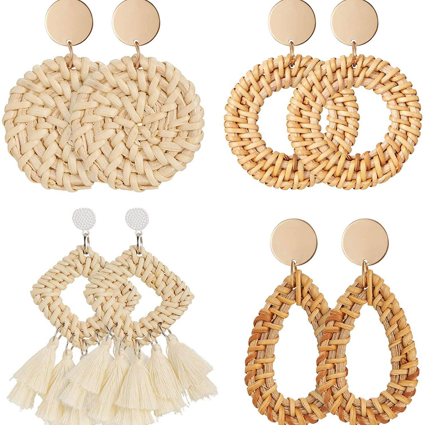 4-Pairs: Women's Rattan Earrings Cheap Pices Authentic