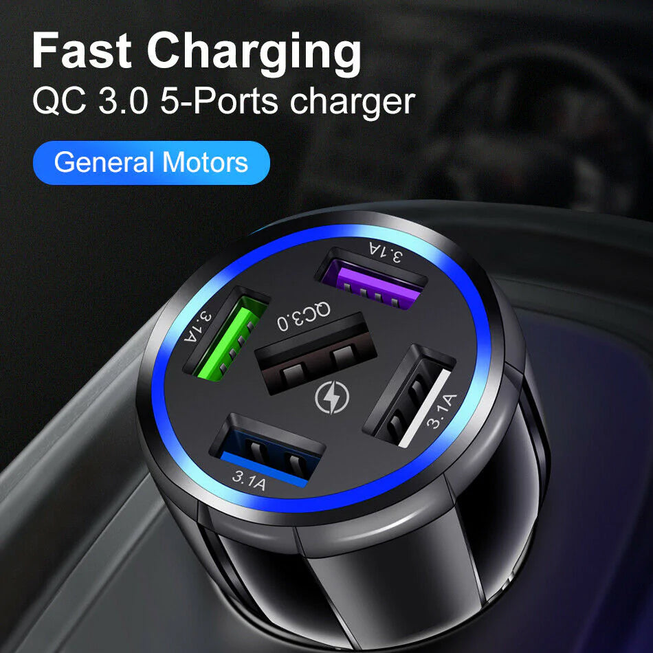 5 Port USB Fast Car Charger with LED Display Grey Outlet Store Online