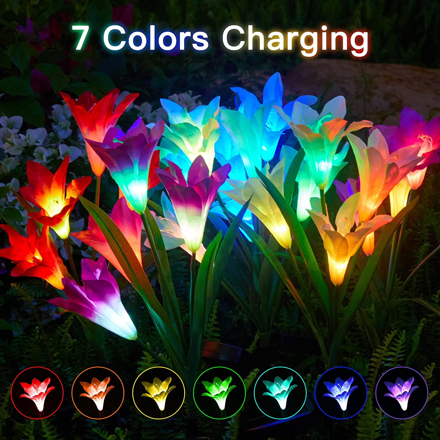 4-Pack: Solar Garden Lights Color Changing with16 Larger Lily Flowers Discount Sast