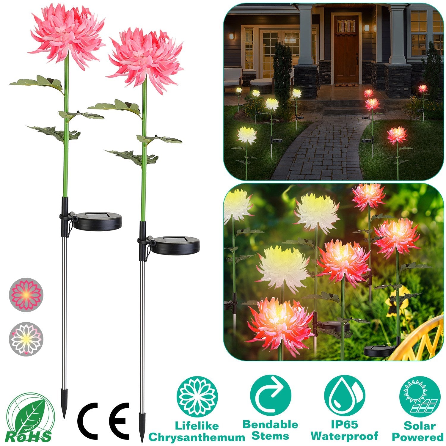 2-Pack: Solar LED Chrysanthemum Lights Browse Cheap Pice