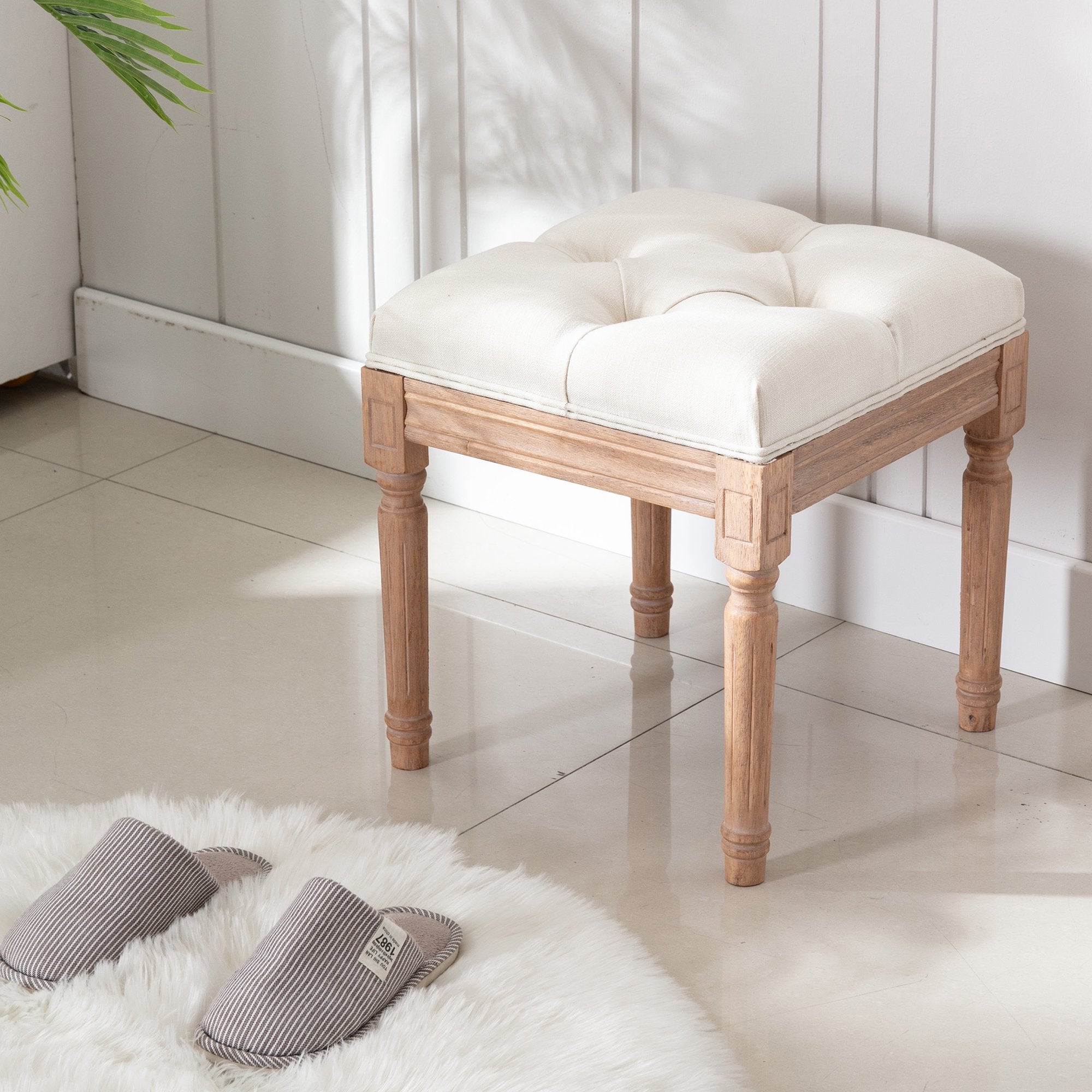 Padded Square Footstool with Rubberwood Legs Low Cost Cheap Pice