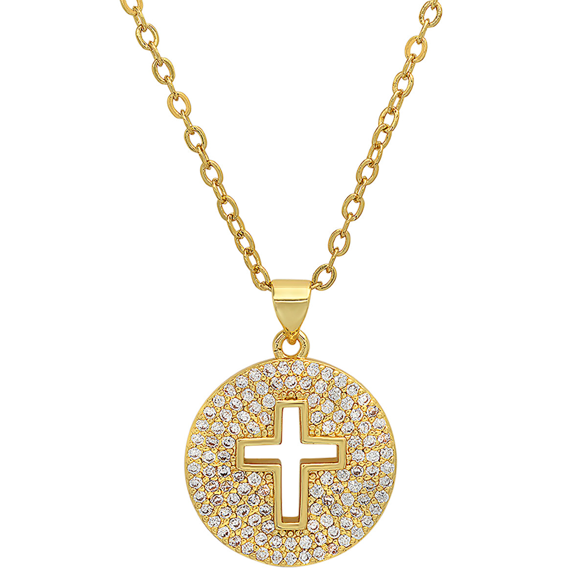 Ladies 18k White Gold/Gold Plated Brass Simulated Diamonds Round Cross Pendant Buy Cheap Big Discount