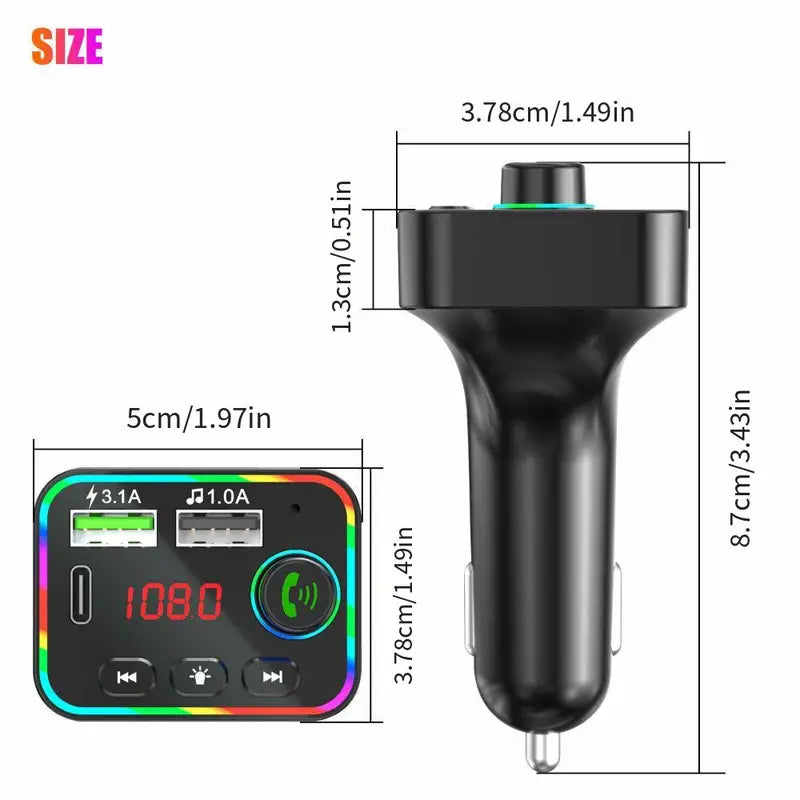 7 Color LED Backlit Light Bluetooth FM Transmitter and Dual USB Charger Reliable