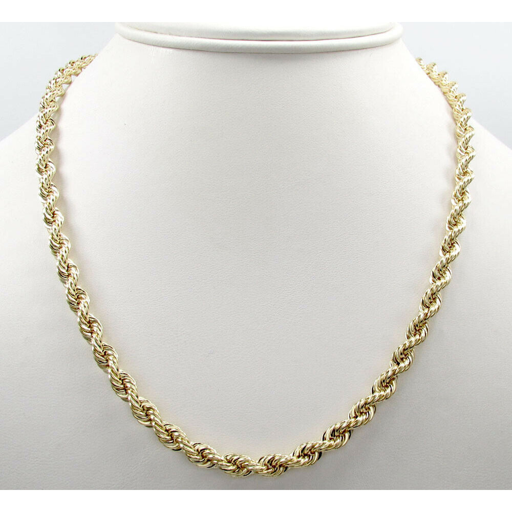 14K 4mm Genuine Solid Yellow Gold Rope Necklace Chain For Nice For Sale