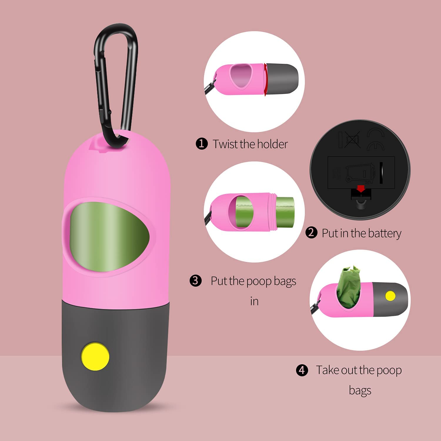 2-Pack: Dog Poop Bag Dispenser with Built-in LED Flashlight With Mastercard