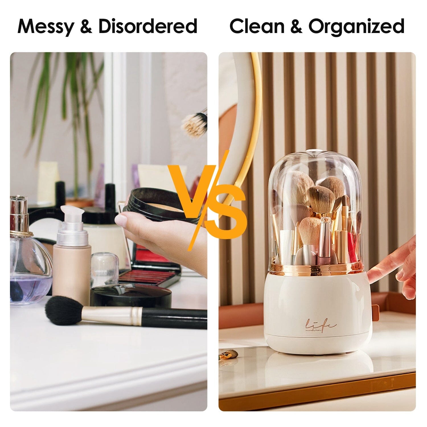 360∞ Rotating Makeup Brush Holder with Lid Makeup Organizer Under 70 Dollars