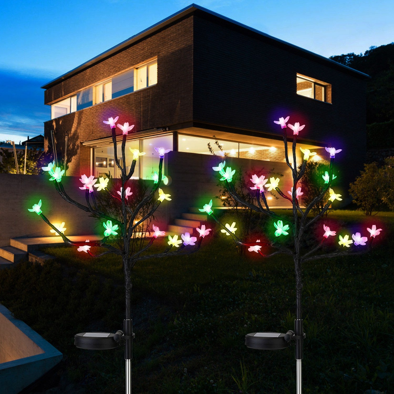 2-Piece: Outdoor Solar Light Cherry Blossom Flower Landscape Light Clearance 2025