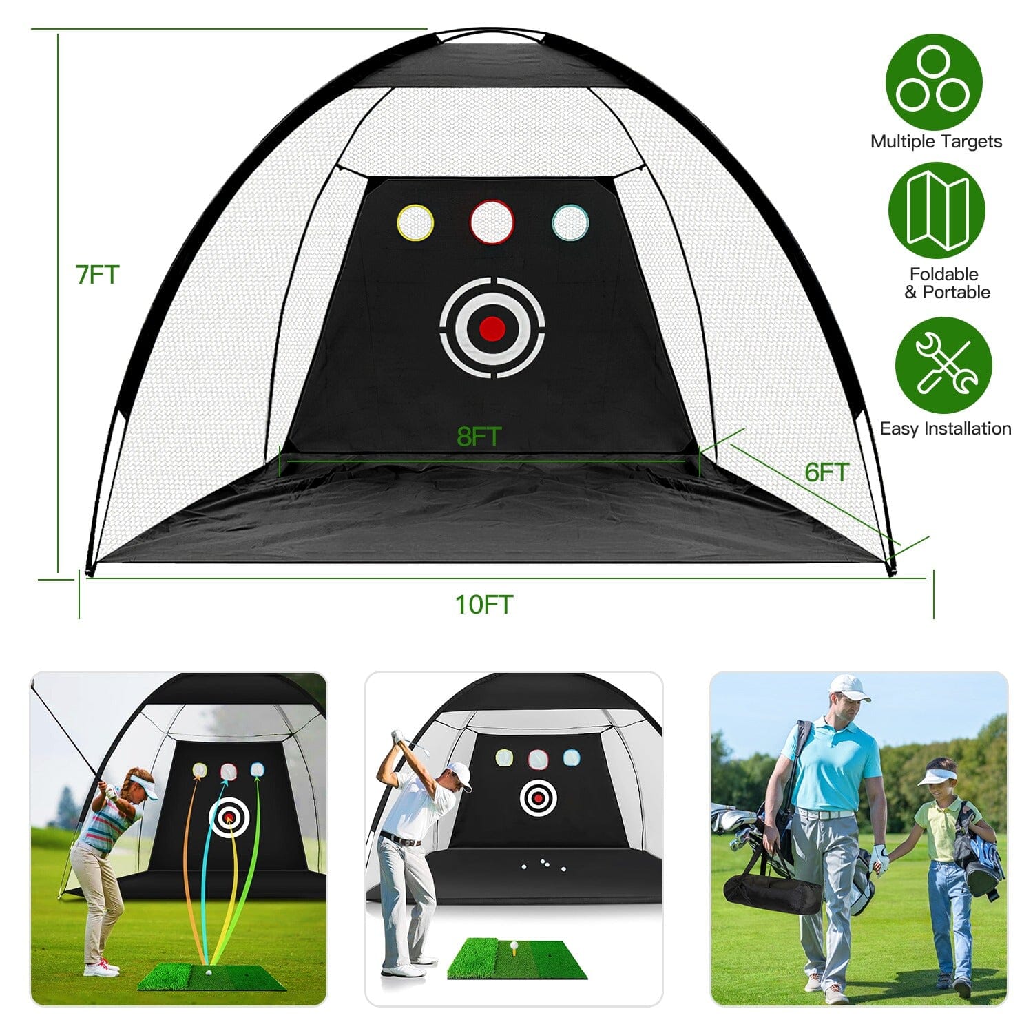 Golf Training Aids Driving Hitting Nets with Tri-Turf Golf Mat Target Cloth 10 Golf Balls 7 Golf Tees 2 Rubber Golf Tee Holders Carry Bag for Indoor Outdoor Sports Free Shipping Best