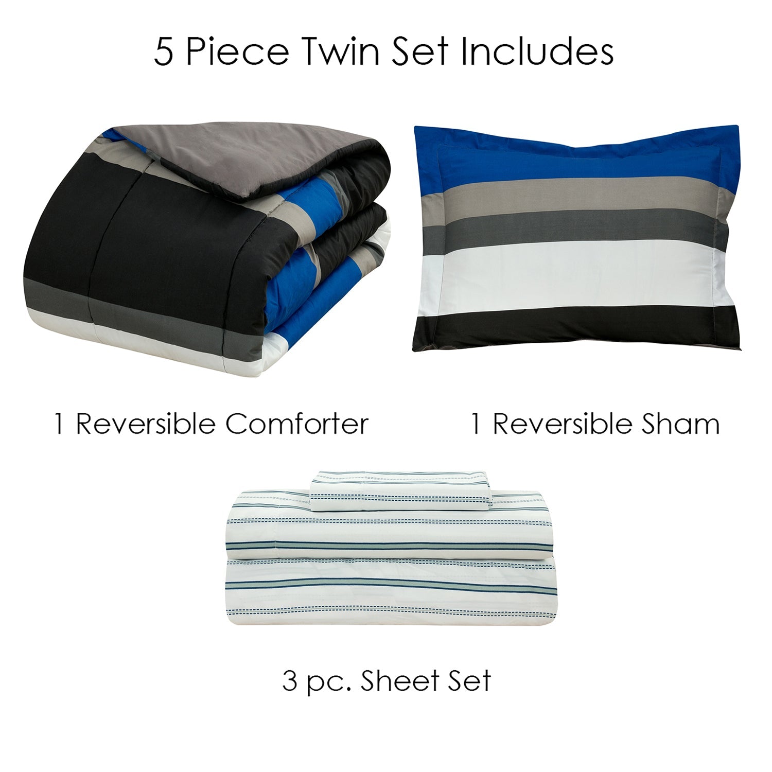 Brooklyn Flat Rugby Stripe Bed-in-a-Bag Set Supply