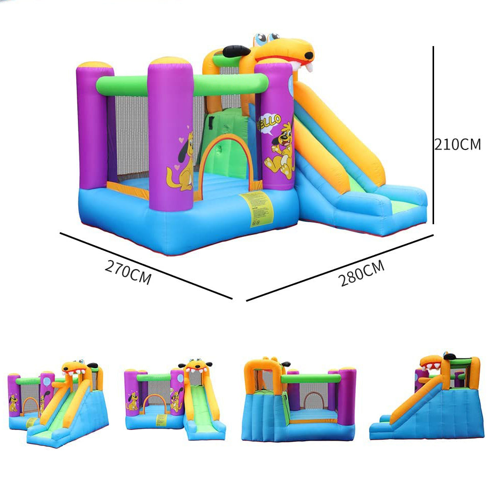 Green Dog Bouncy Castle House Slide and Jump 450W Blower Clearance Fake