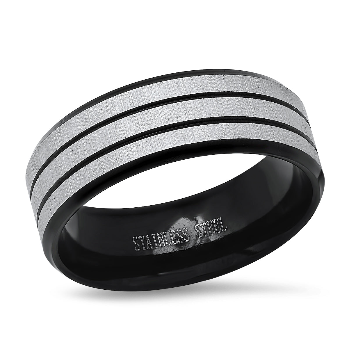 Men's Two Tone Black IP and Stainless Steel Band Ring Amazon Sale Online