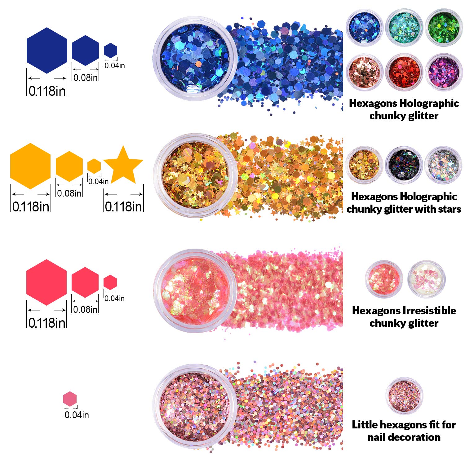 12-Piece: Holographic Chunky Glitters Sale Best Wholesale