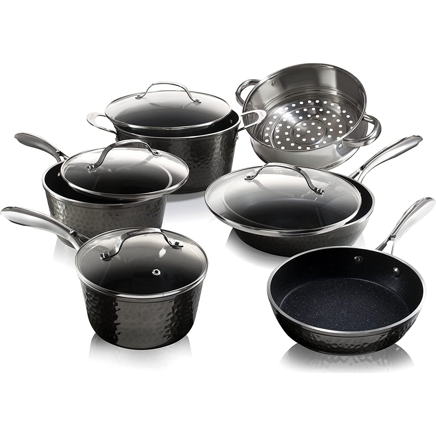 10-Piece: Granite Stone Diamond Hammered Aluminum Infused Nonstick Cookware Set Cheap Store