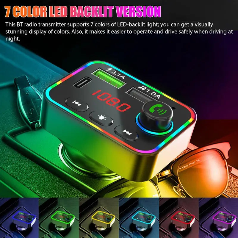 7 Color LED Backlit Light Bluetooth FM Transmitter and Dual USB Charger Reliable