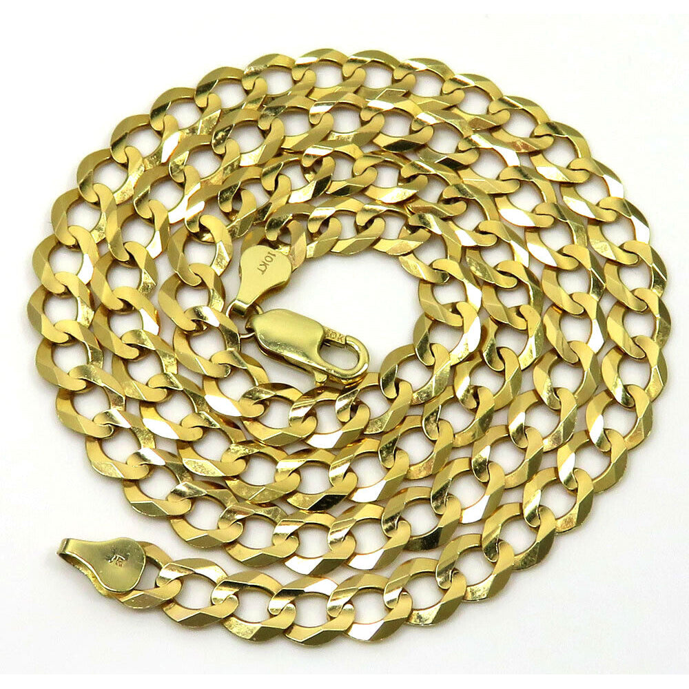 10K Solid Yellow Gold Curb Cuban Link Chain Pendant Necklace 7mm Cheap Pice Free Shipping