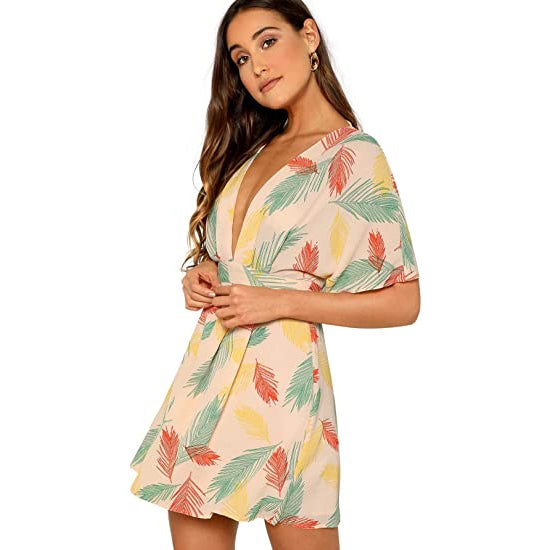 Women's Ditsy Floral Plunge Neck Knot Front A Line Short Dress Discount Release Dates