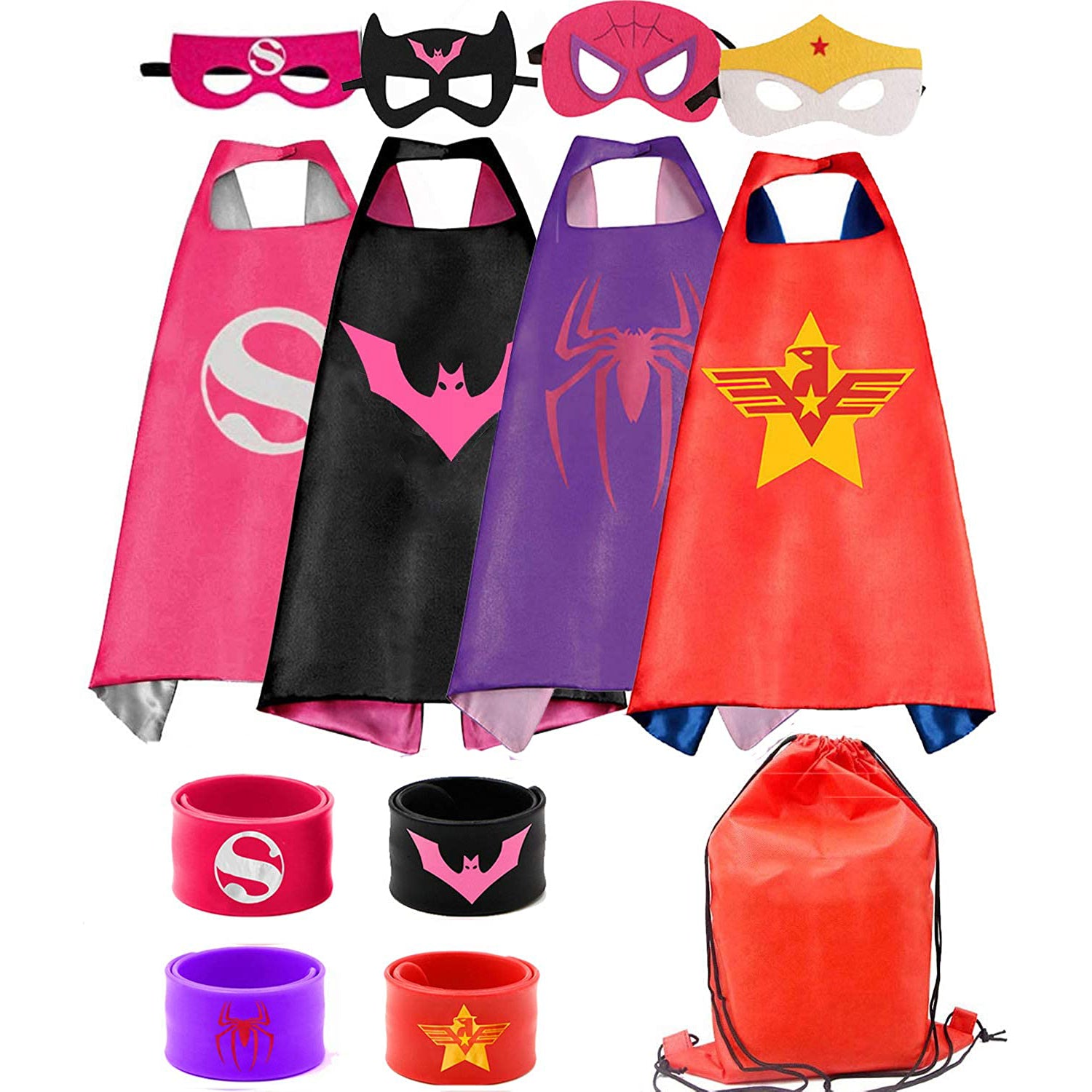 4-Piece: Kids Dress Up Superhero Capes Set and Slap Bracelets for Girls Outlet Footlocker Finishline