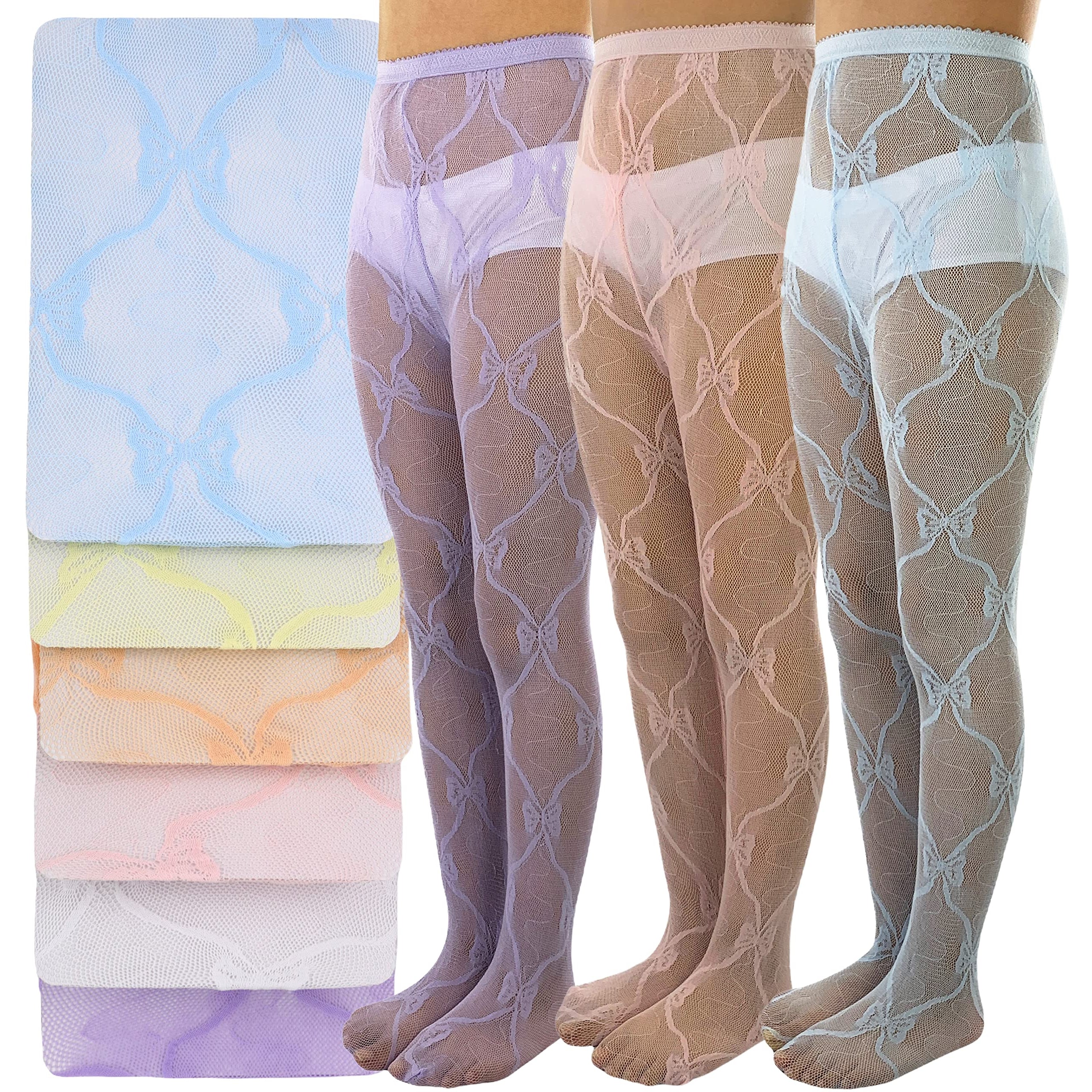 6-Pack: ToBeInStyle Girl's Butterfly Lace Pantyhose Low Cost Sale Online