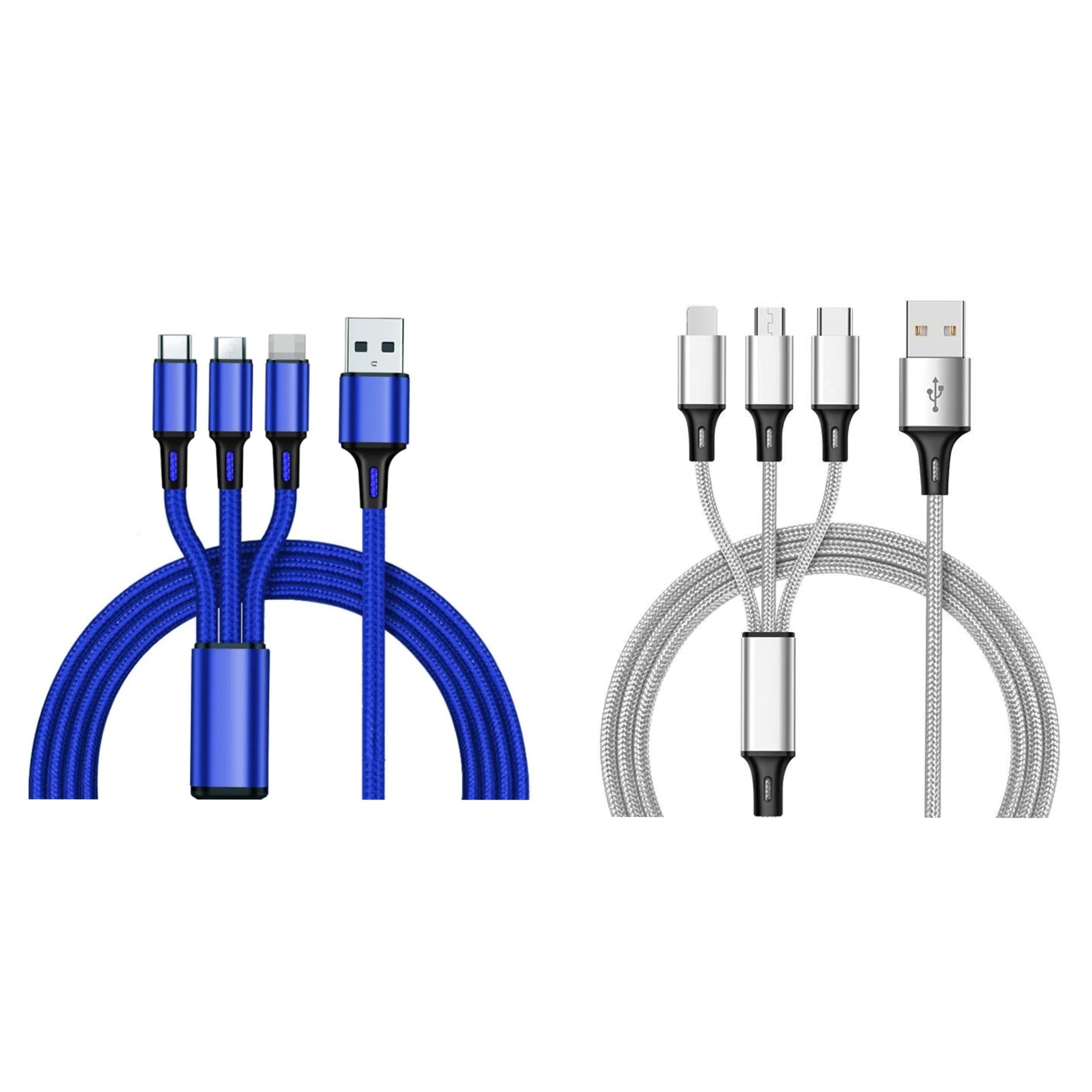 2-Pack: 3-in-1 Nylon Braided 4FT 3A Charging Cable Outlet Shop