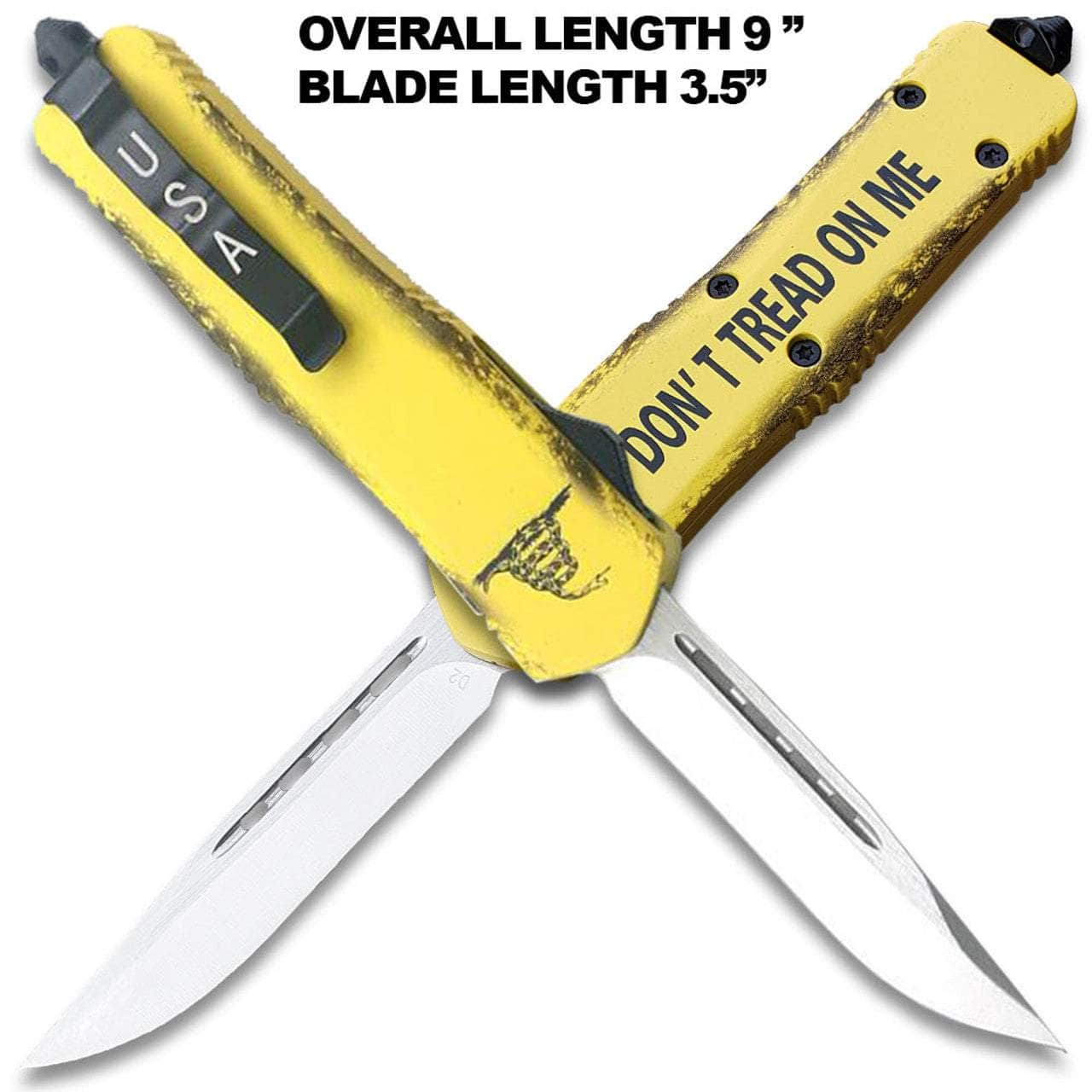 DON'T TREAD ON ME! Drop Point OTF Knife - Clip Plain USA OTFL-16YLW Free Shipping Sale Online