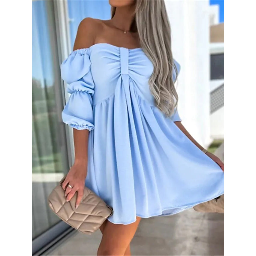 Women's Off Shoulder Casual Puff Sleeve Dress Cheap Visit