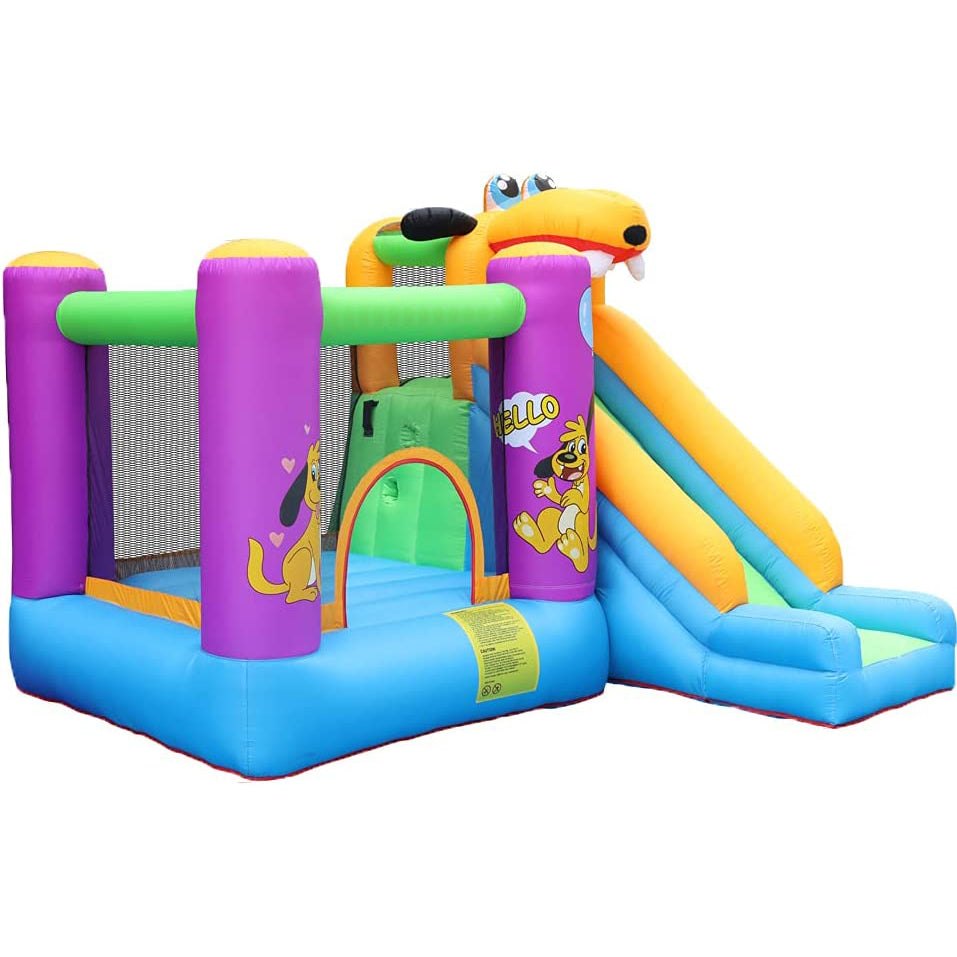 Green Dog Bouncy Castle House Slide and Jump 450W Blower Clearance Fake