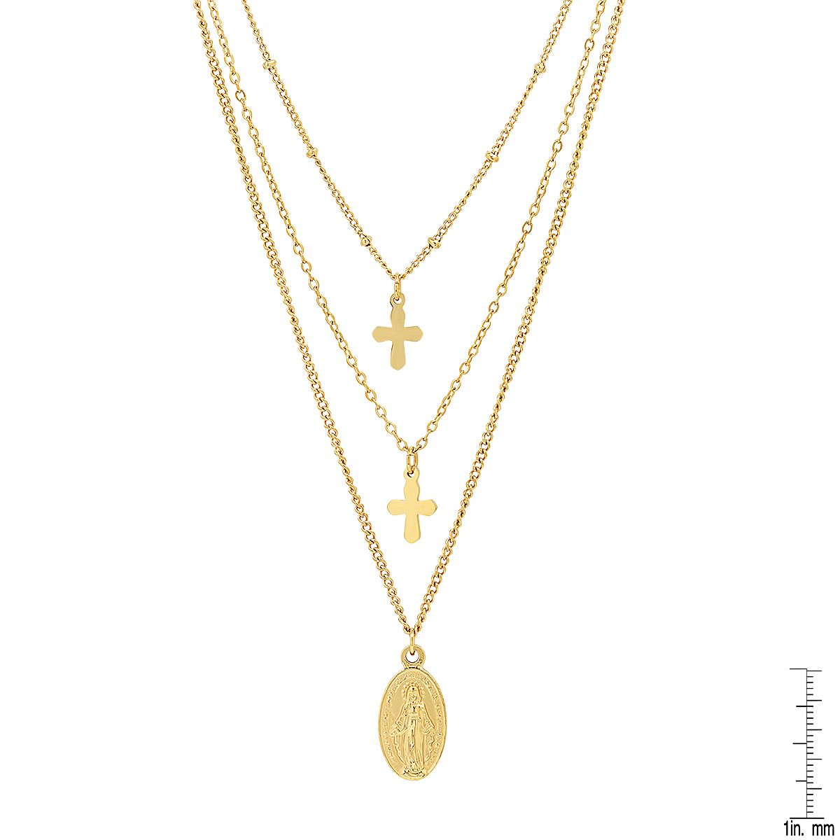 Ladies 3 Chain Necklace with Our Lady of Guadalupe and Cross Charms Cheap Sale From China