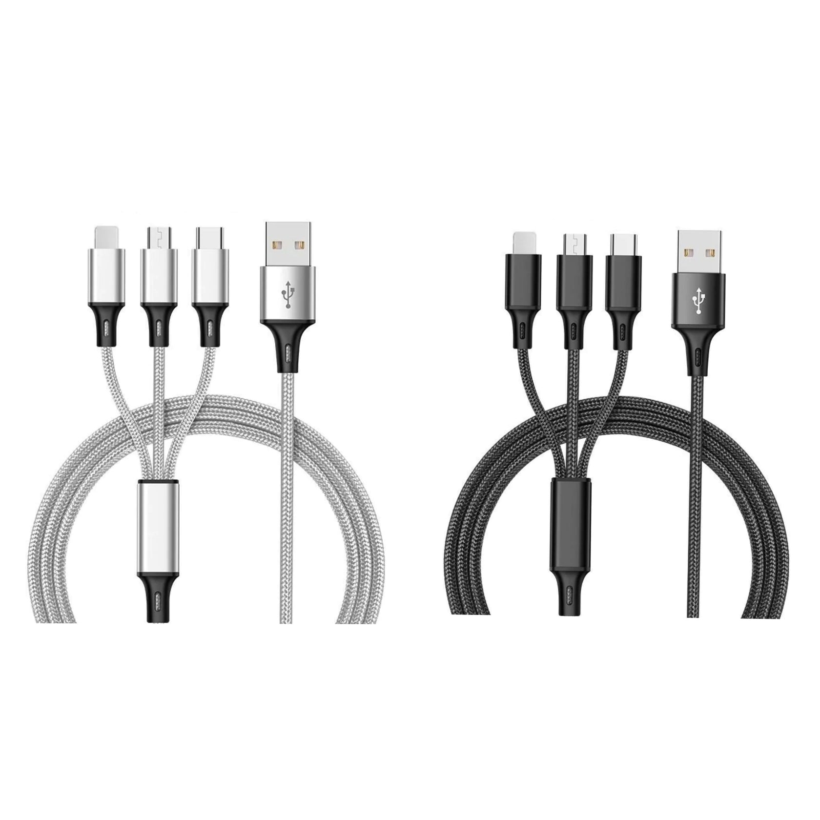 2-Pack: 3-in-1 Nylon Braided 4FT 3A Charging Cable Outlet Shop