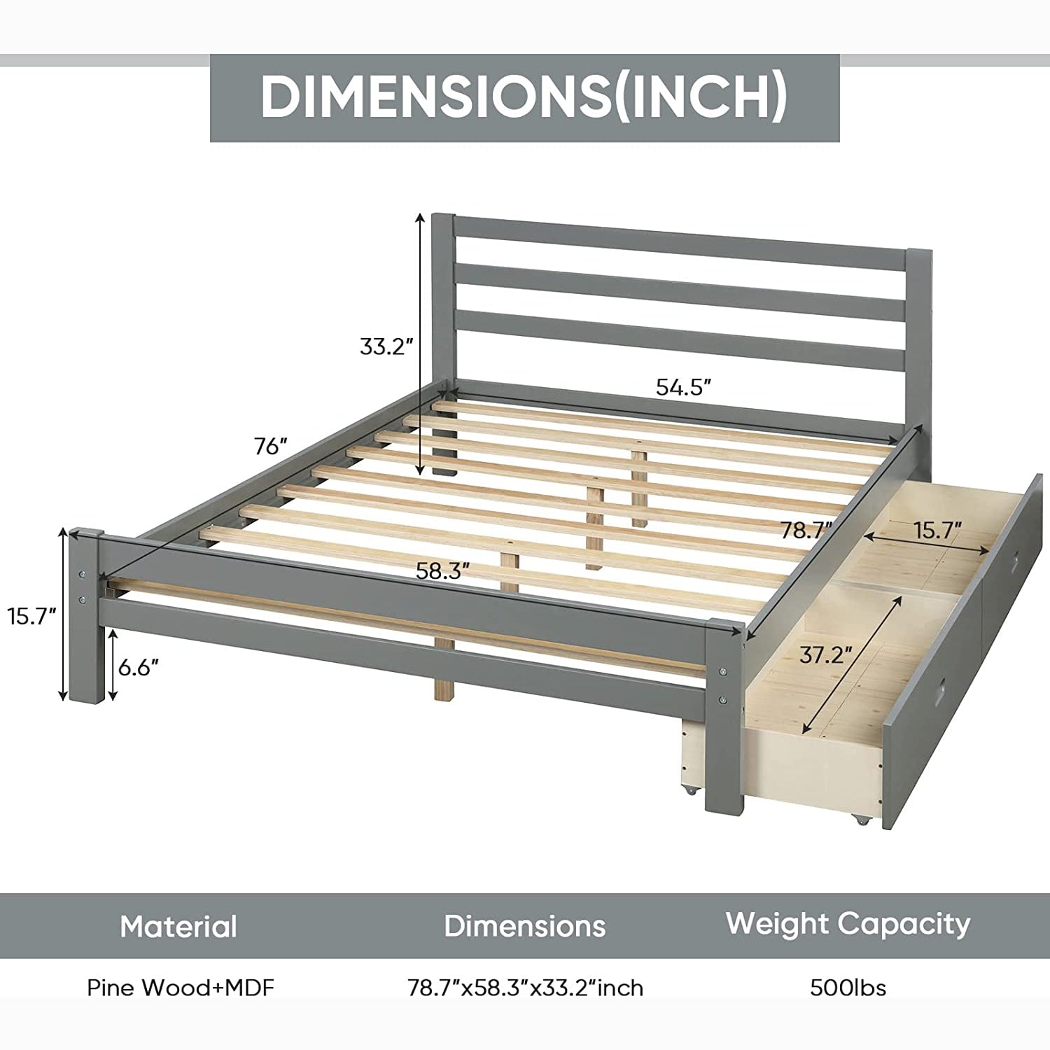 Full Platform Bed Frame with Two Storage Drawers Countdown Package Online