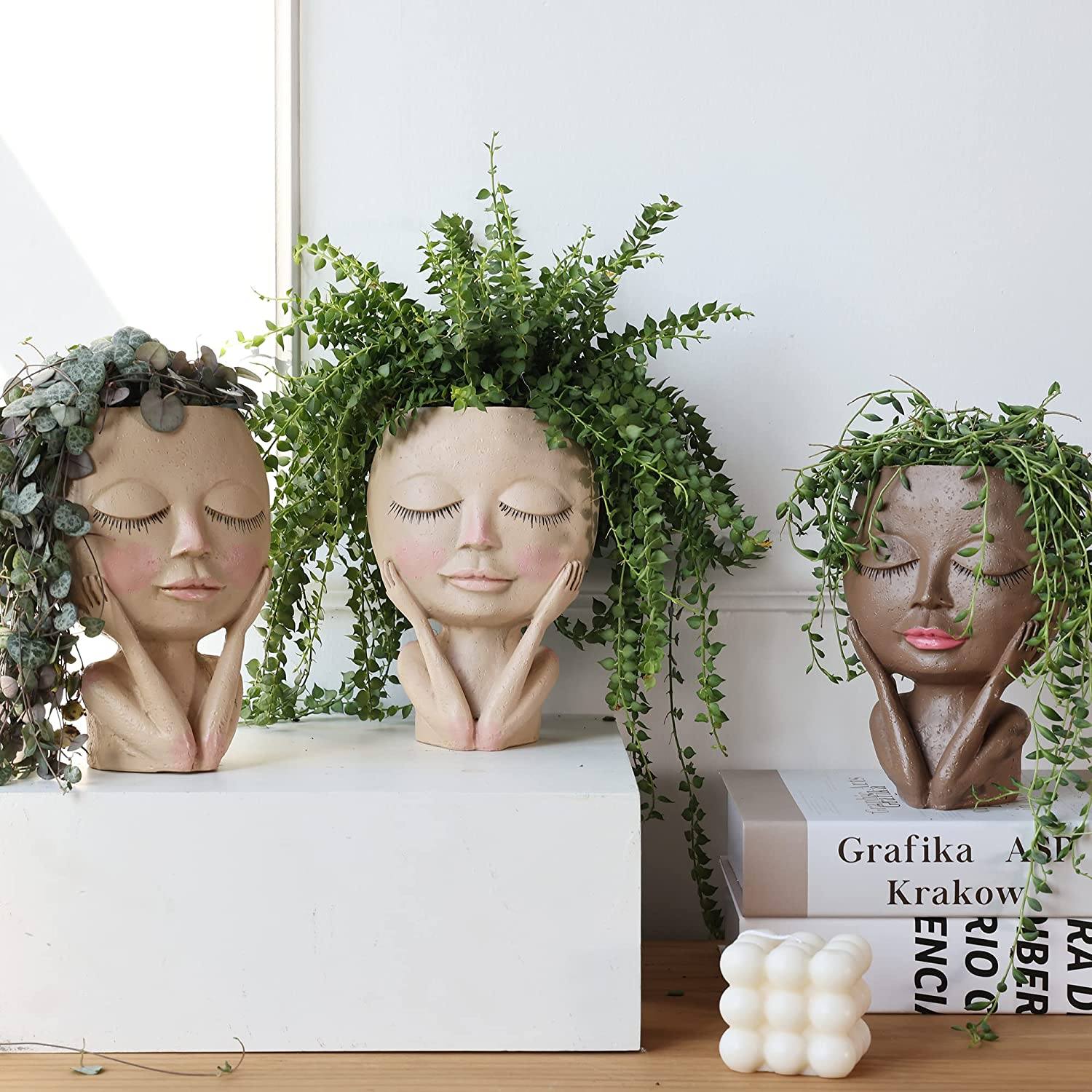 Face Flower Pot Head Planter Pot Succulent Planter Cute Closed Eyes Visa Payment Cheap Pice