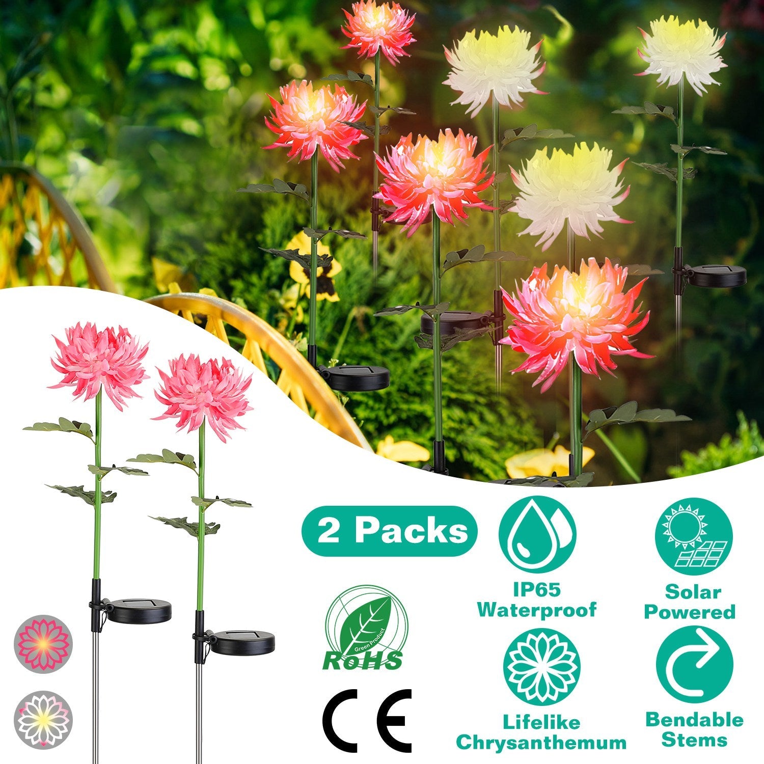 2-Pack: Solar LED Chrysanthemum Lights Browse Cheap Pice