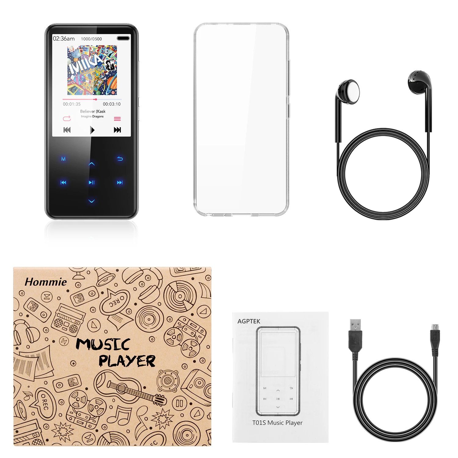 MP3 Player with 2.4in Screen Bluetooth 4.1/16GB/T01 Black Free Shipping Top Quality