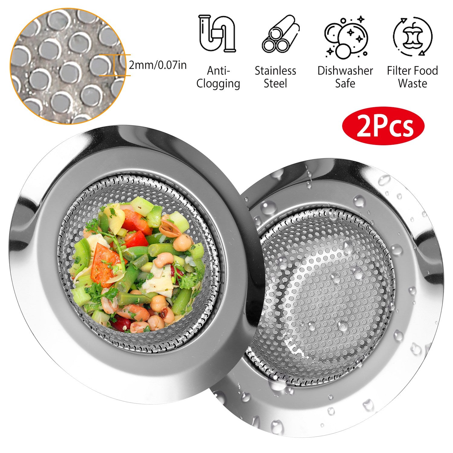 2-Piece: 4.53-Inch Kitchen Sink Strainer Cheap Sale Pay With Paypal