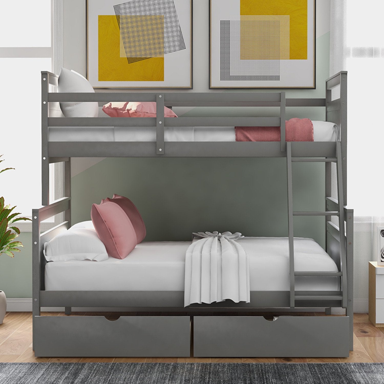 Twin over Full Bunk Bed with 2 Storage Drawers Geniue Stockist Online