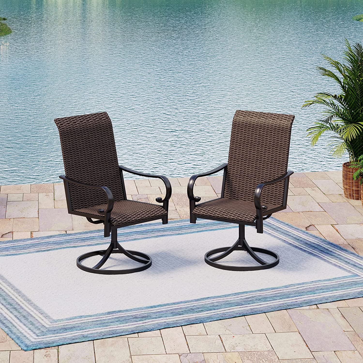 2-Piece: Outdoor Swivel Rattan Dining Chair Set Discount Big Sale