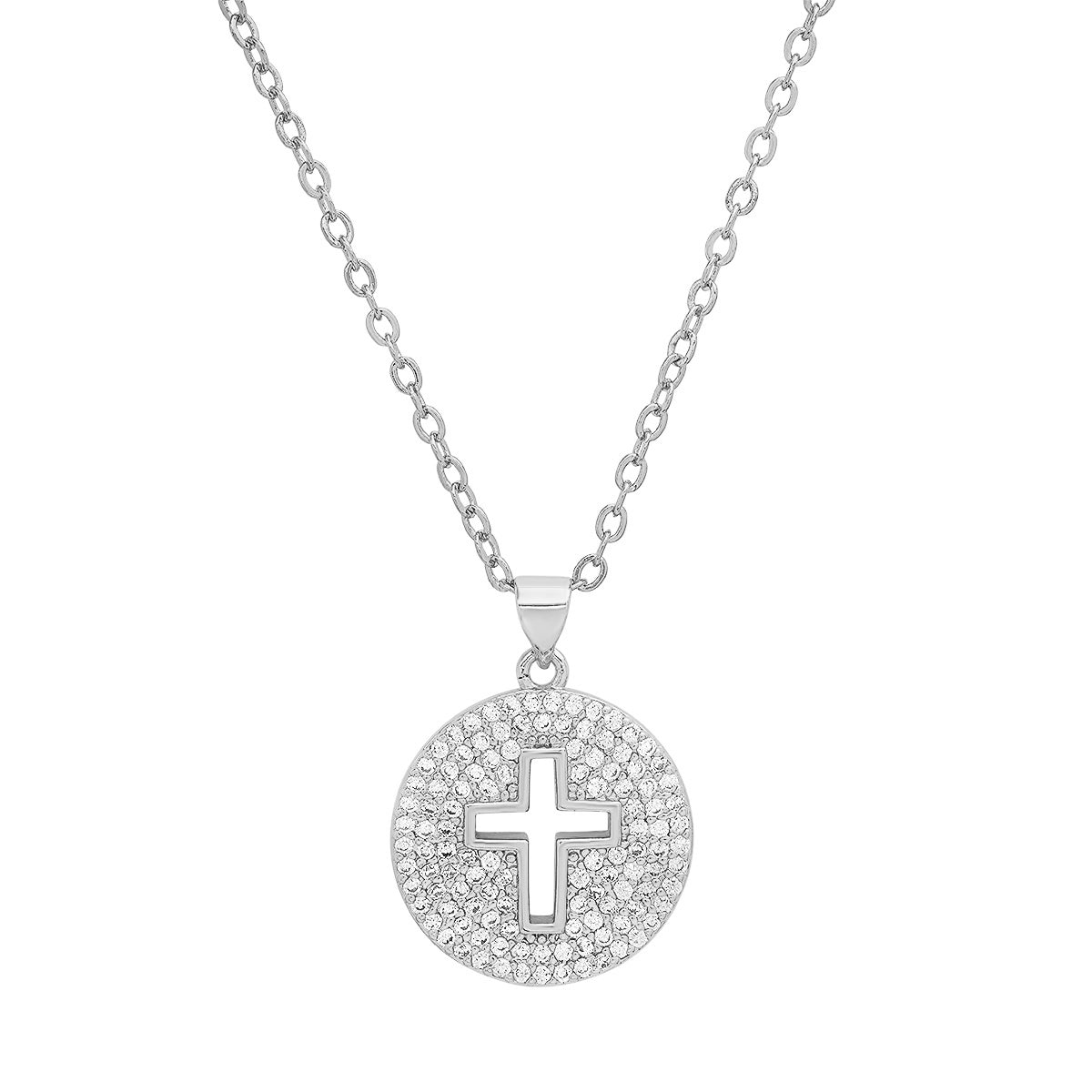 Ladies 18k White Gold/Gold Plated Brass Simulated Diamonds Round Cross Pendant Buy Cheap Big Discount