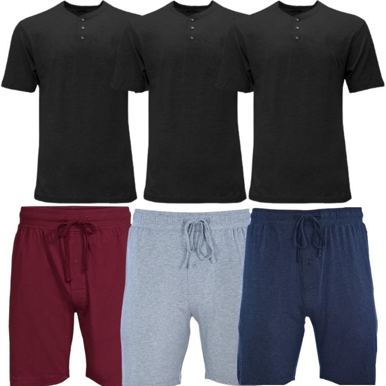 6-Piece Set: Men's Lounge Shorts and Henley T-Shirt Set Clearance Wholesale Pice