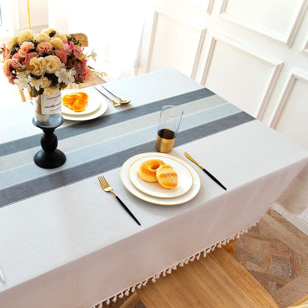 Patchwork Fringed Linen Tablecloth Good Selling Online