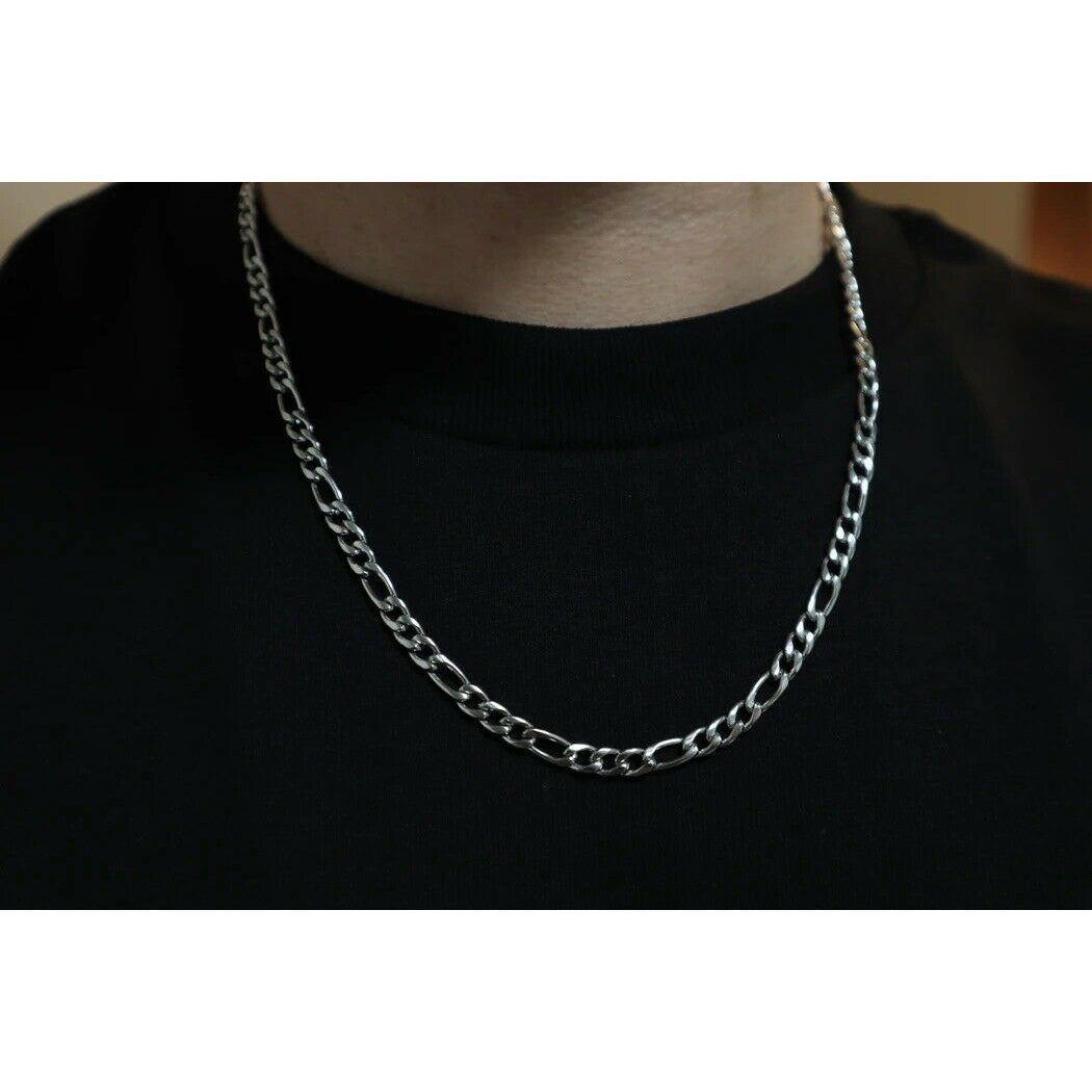 10K Solid White Gold Figaro Chain Necklace Discount Best Seller