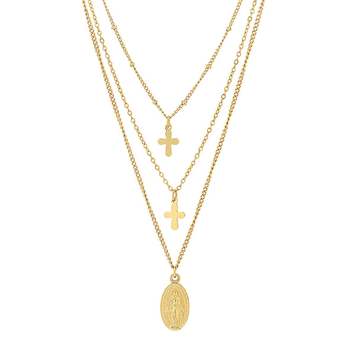 Ladies 3 Chain Necklace with Our Lady of Guadalupe and Cross Charms Cheap Sale From China