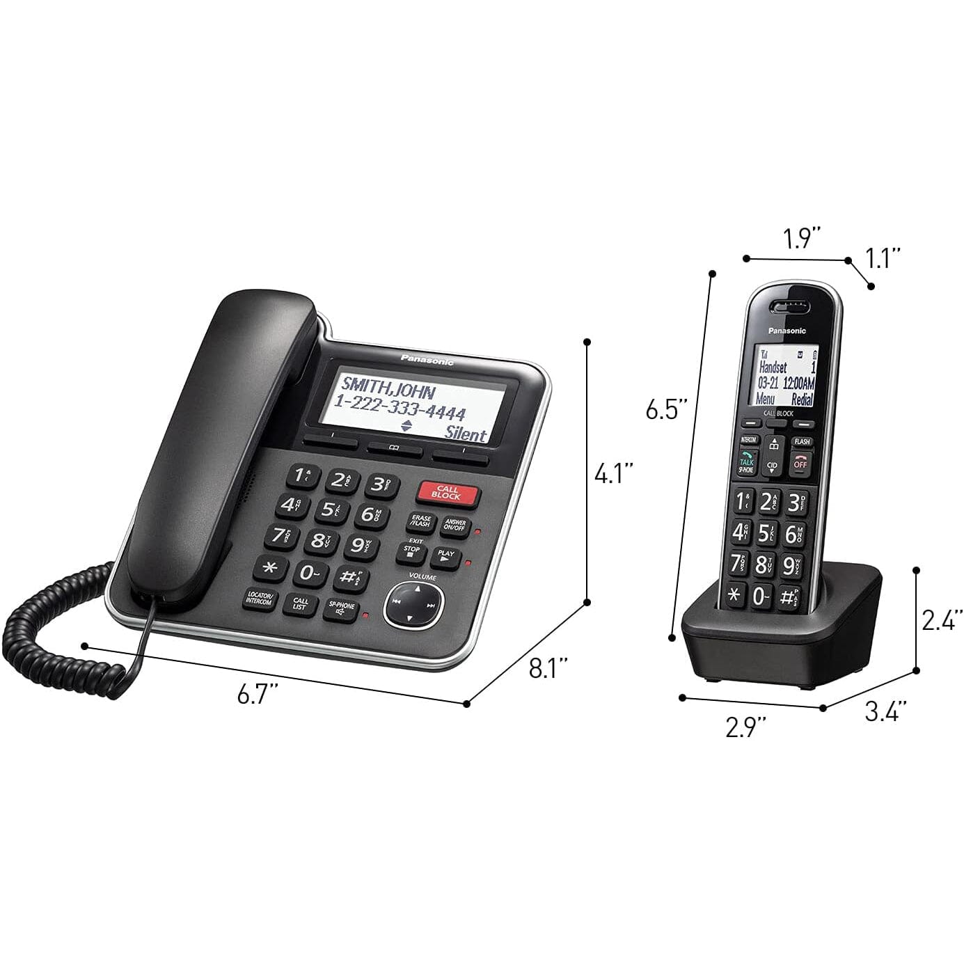 Panasonic Expandable Corded/Cordless Phone System with Answering Machine and One Touch Call Blocking – 2 Handsets  (Refurbished) Clearance High Quality