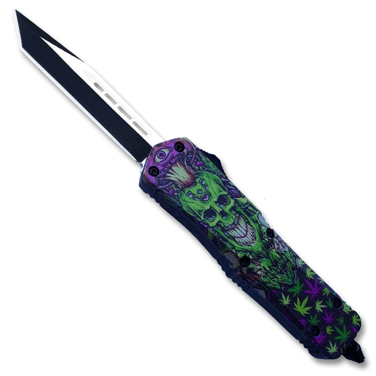 Green & Purple Skull Tanto Blade OTF Knife OTFM-22T Cheap Sale Store