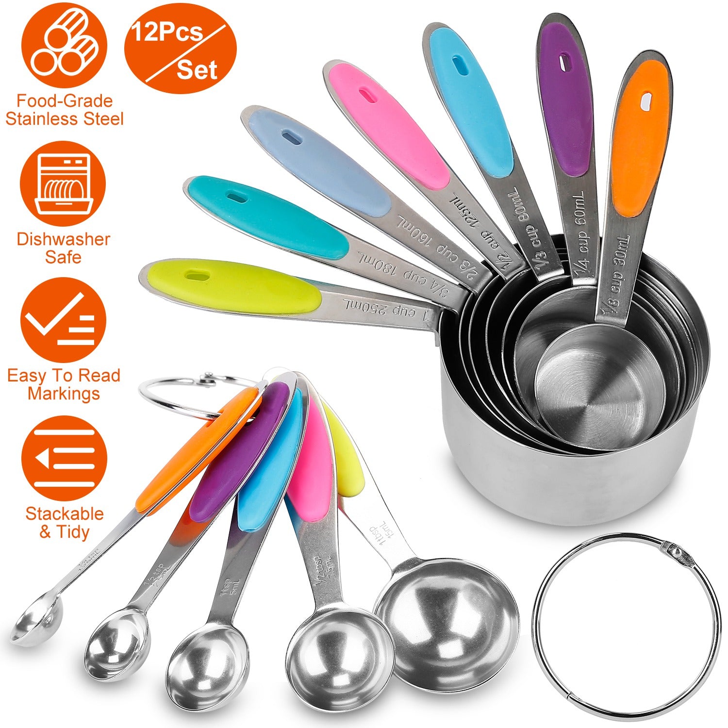 12-Piece: Stainless Steel Measuring Cups Spoons Set Free Shipping For Sale