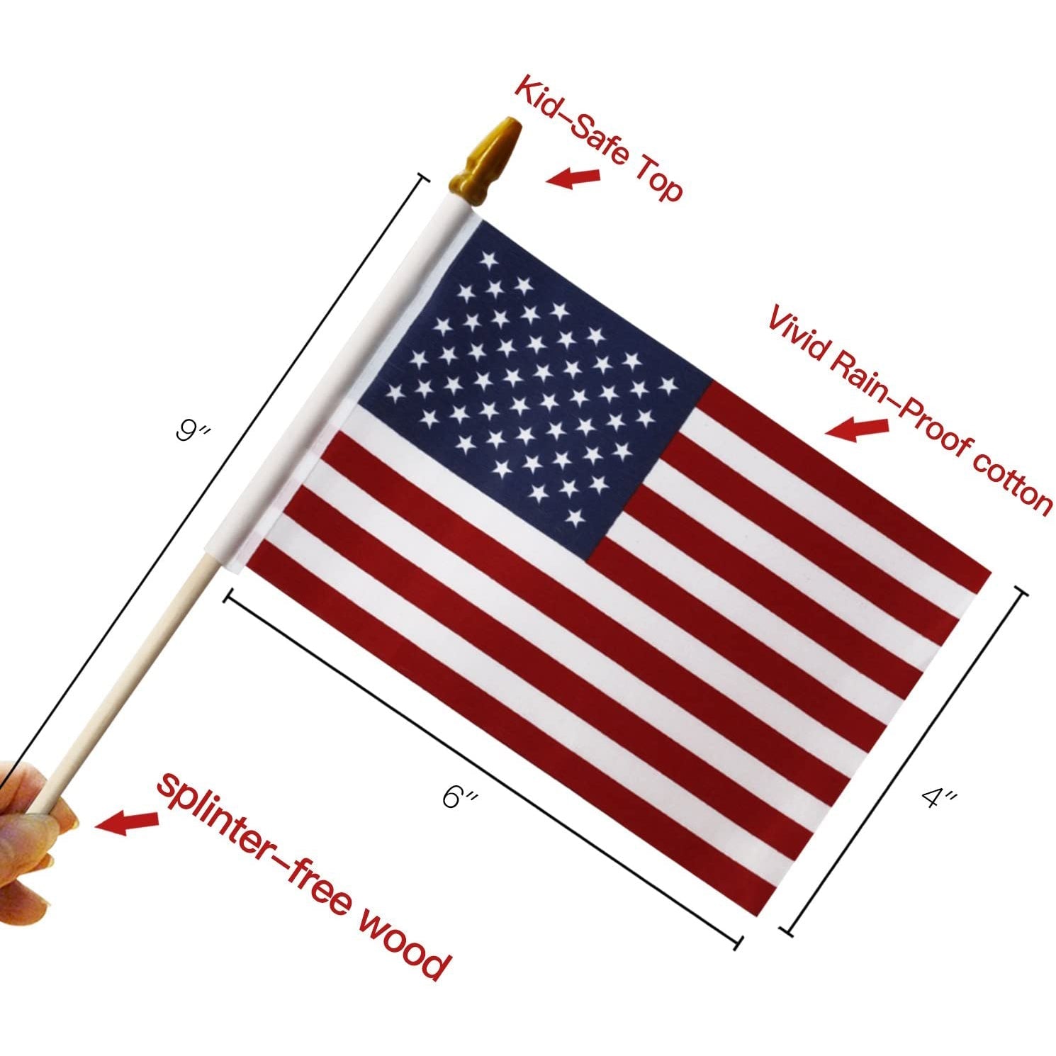 100-Pack: USA 4x6 in Wooden Stick Flag Outlet Choice