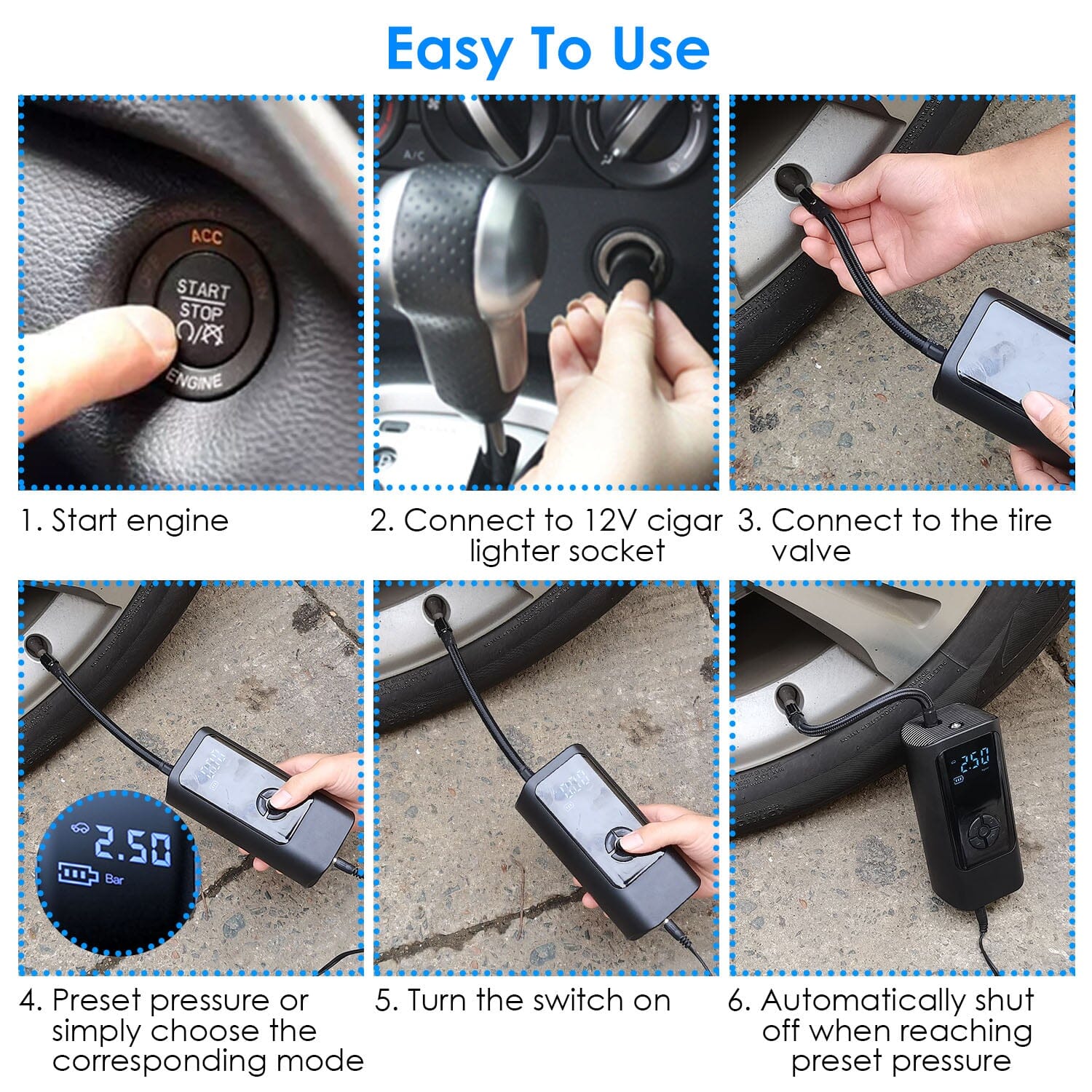 Car Tire Inflator Corded with LED Light With Credit Card