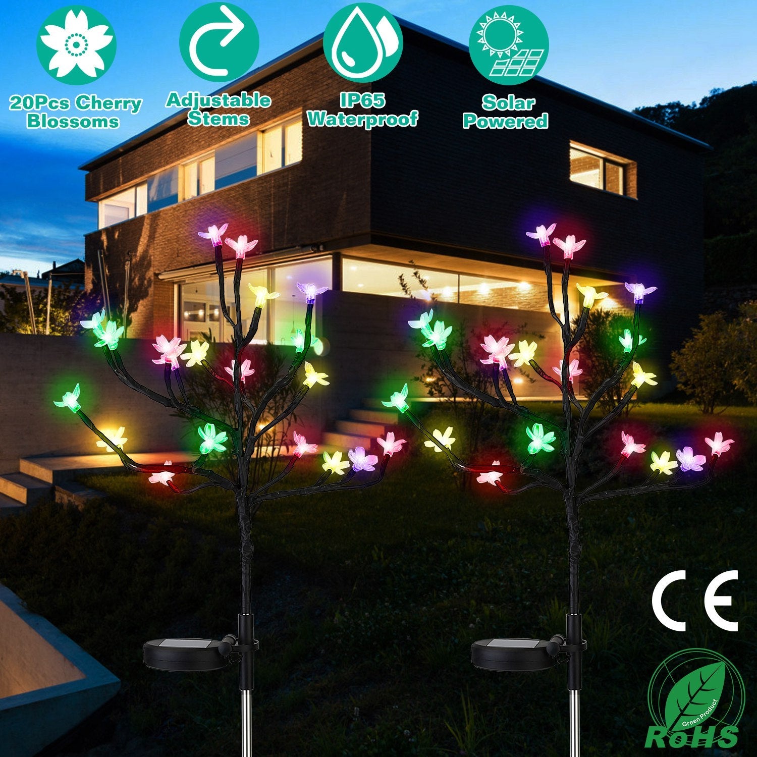 2-Piece: Outdoor Solar Light Cherry Blossom Flower Landscape Light Clearance 2025