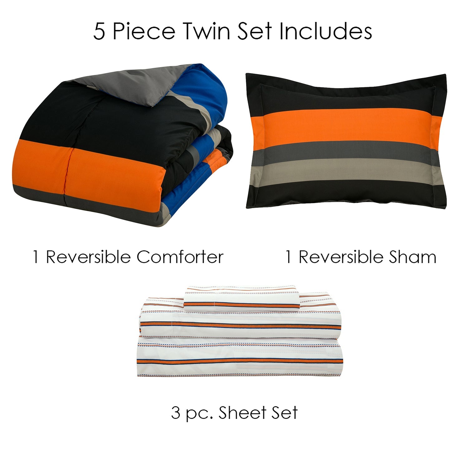 Brooklyn Flat Rugby Stripe Bed-in-a-Bag Set Supply