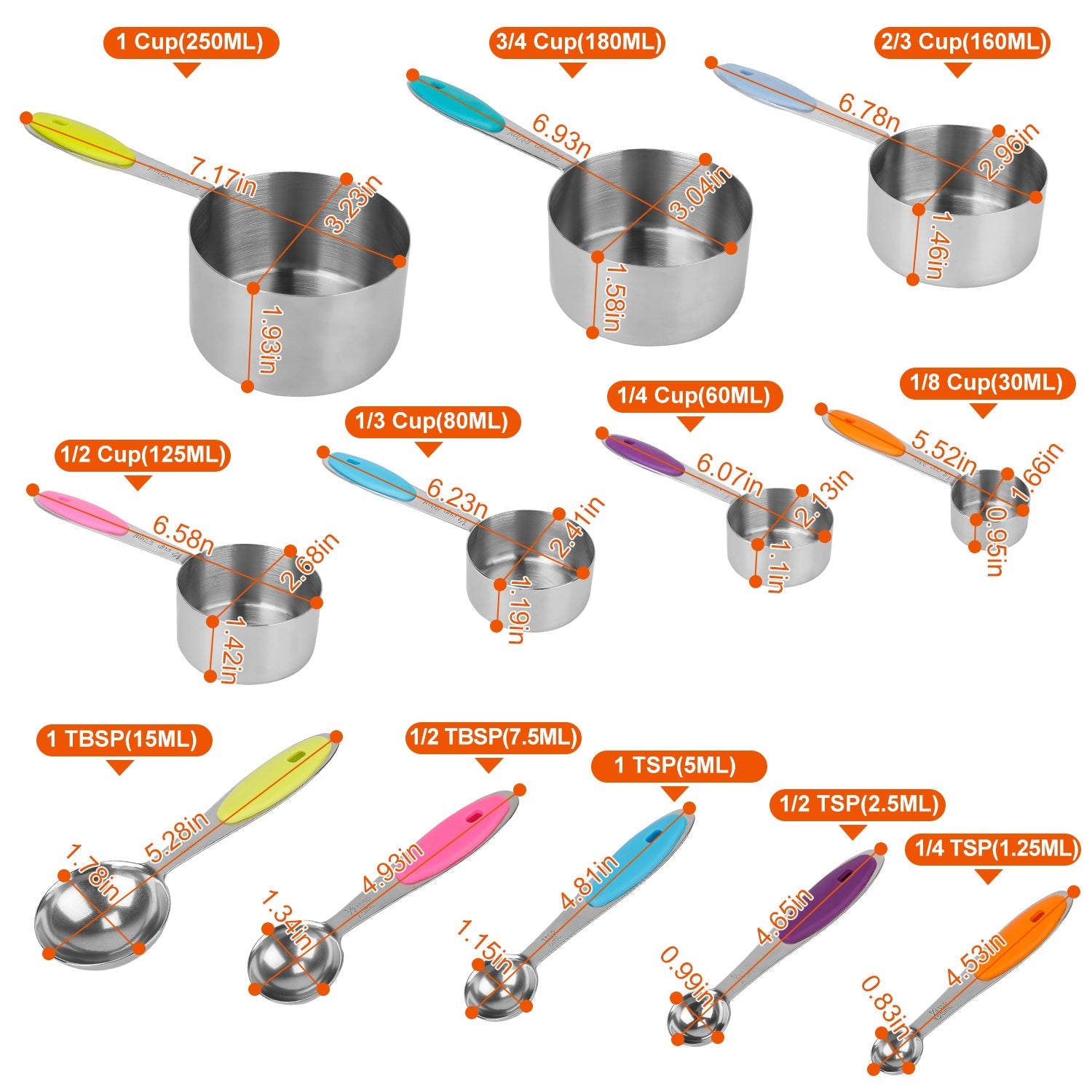 12-Piece: Stainless Steel Measuring Cups Spoons Set Free Shipping For Sale