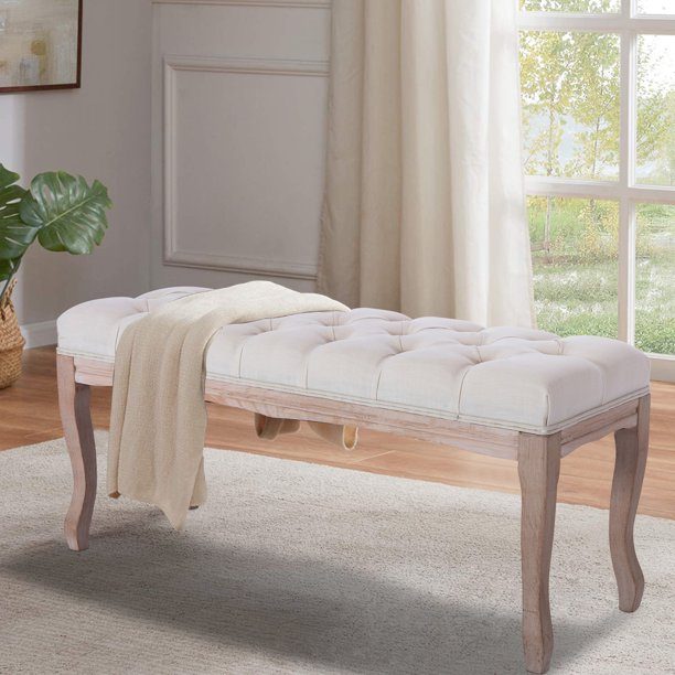 Entryway Wooden Bench, Upholstered Fabric Footstool Buy Cheap For Cheap